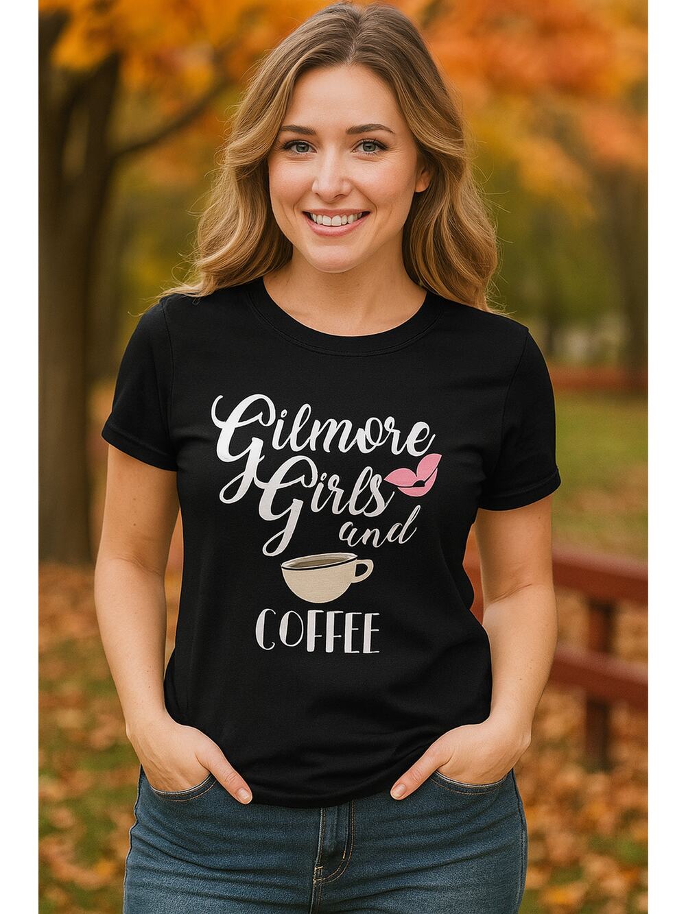 Gilmore Girls and Coffee Black T-Shirt Women's Short Sleeve Crew Neck Top Tee, S
